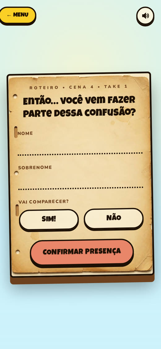 Formulário de confirmação de presença do convite do Pedro